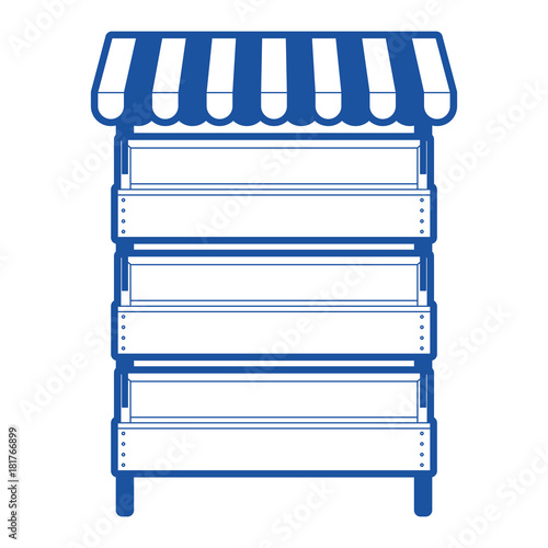 supermarket shelves with big storage with three levels and sunshade in blue silhouette