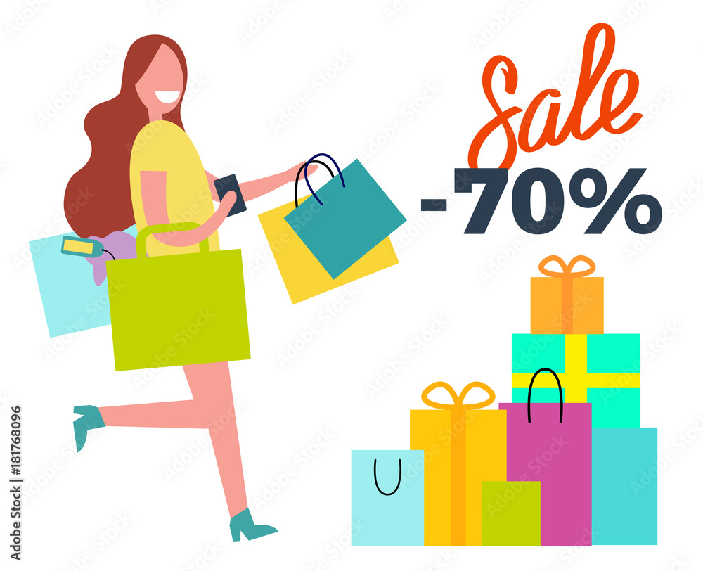 Sale -70 Running Woman on Vector Illustration Sale -70 Running Woman on Vector Illustration