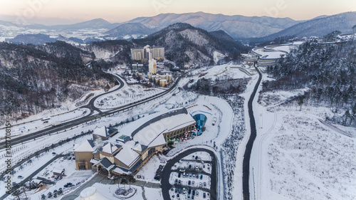 PYEONGCHANG, SOUTH KOREA: Winter view of ski resort in Pyeongchang, South Korea