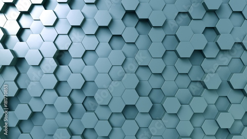 Abstract blue hexagonal background, 3D rendering