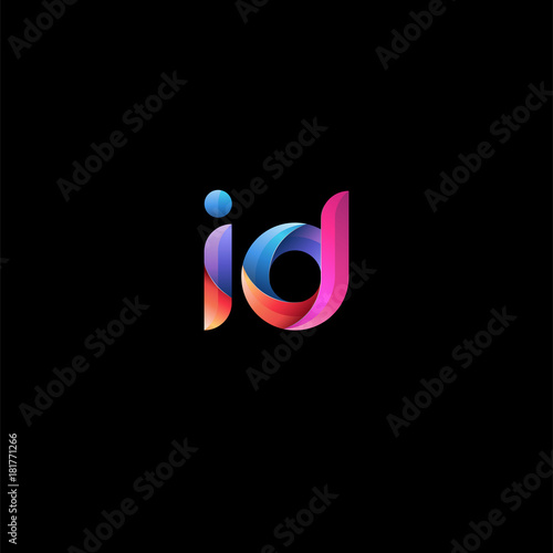 Initial lowercase letter id, curve rounded logo, gradient vibrant colorful glossy colors on black background