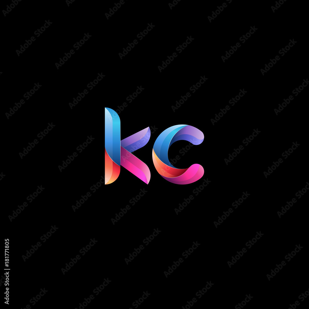 Initial lowercase letter kc, curve rounded logo, gradient vibrant colorful glossy colors on black background Initial lowercase letter kc, curve rounded logo, gradient vibrant colorful glossy colors on black background