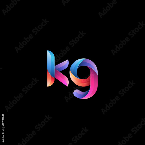 Initial lowercase letter kg, curve rounded logo, gradient vibrant colorful glossy colors on black background