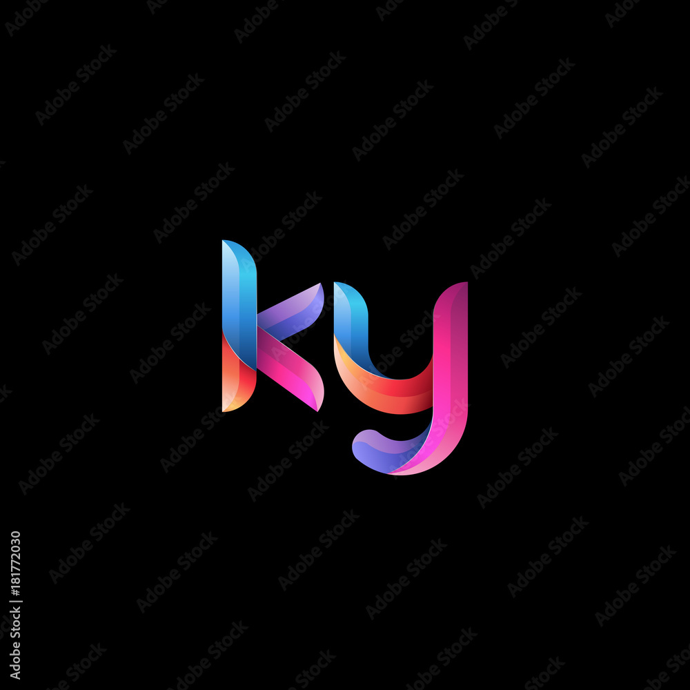 Initial lowercase letter ky, curve rounded logo, gradient vibrant colorful glossy colors on black background Initial lowercase letter ky, curve rounded logo, gradient vibrant colorful glossy colors on black background