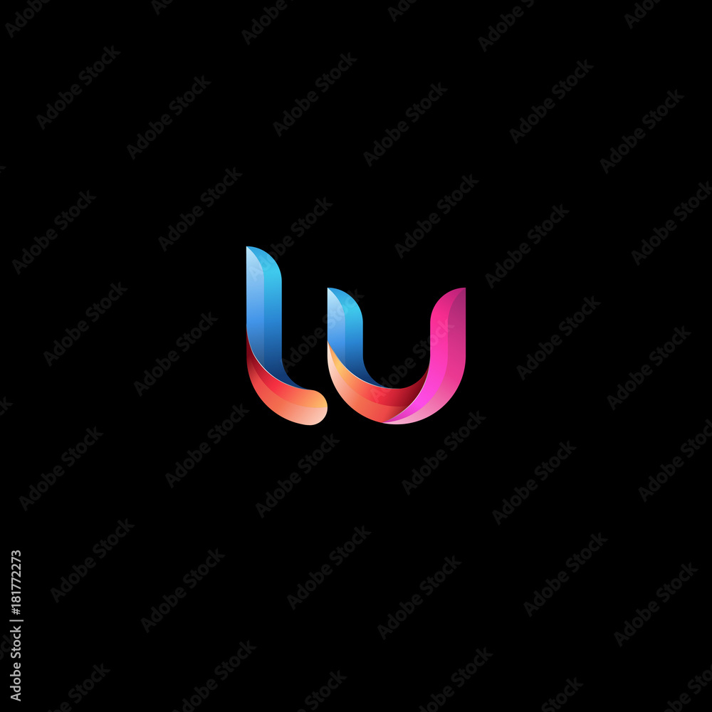Initial lowercase letter lu, curve rounded logo, gradient vibrant colorful glossy colors on black background Initial lowercase letter lu, curve rounded logo, gradient vibrant colorful glossy colors on black background