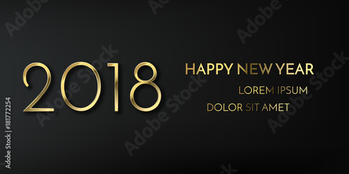 Happy new year 2018 beautiful gold banner. Holiday premium background, eps10