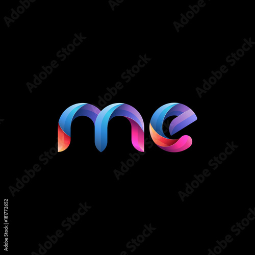 Initial lowercase letter me, curve rounded logo, gradient vibrant colorful glossy colors on black background