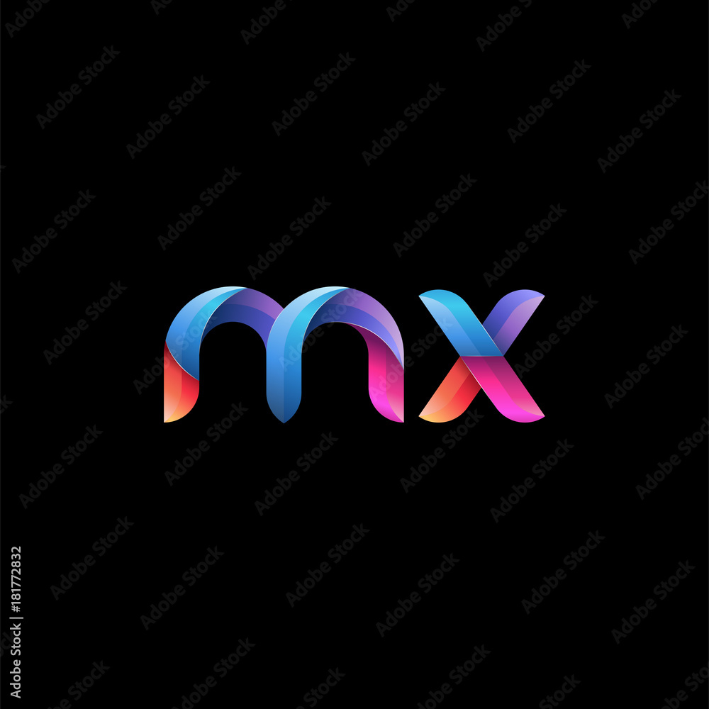 Fototapeta premium Initial lowercase letter mx, curve rounded logo, gradient vibrant colorful glossy colors on black background