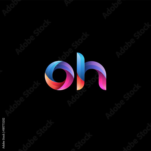 Initial lowercase letter oh, curve rounded logo, gradient vibrant colorful glossy colors on black background