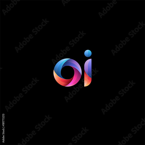 Initial lowercase letter oi, curve rounded logo, gradient vibrant colorful glossy colors on black background