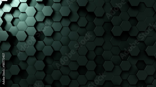 Dark green hexagonal background, 3D rendering © Alexey Novikov