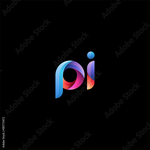 Initial lowercase letter pi, curve rounded logo, gradient vibrant colorful glossy colors on black background