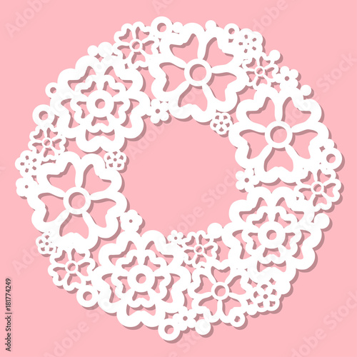 Openwork round frame of flowers. for laser cutting. For the design of postcards, menus, interior details.