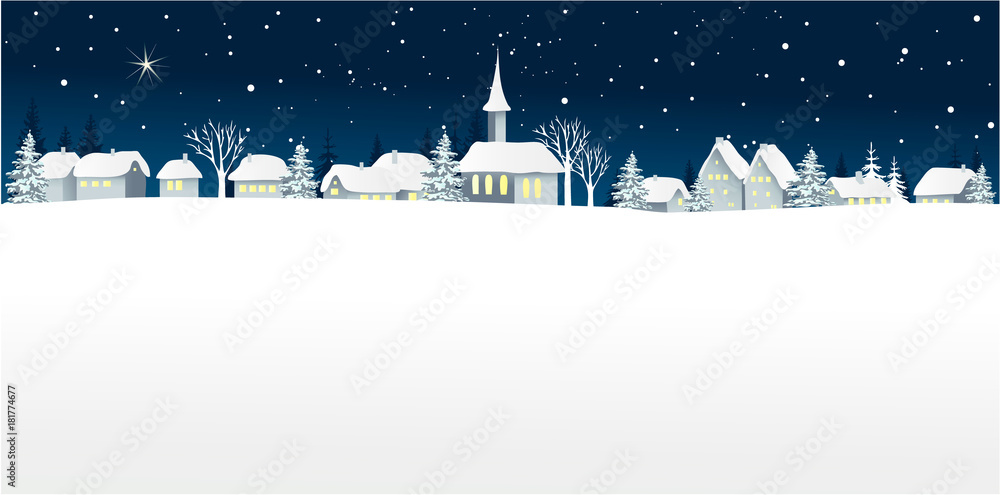 Obraz premium Christmas winter landscape with small village