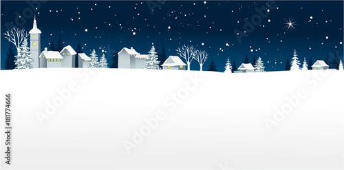 Christmas winter landscape with small village