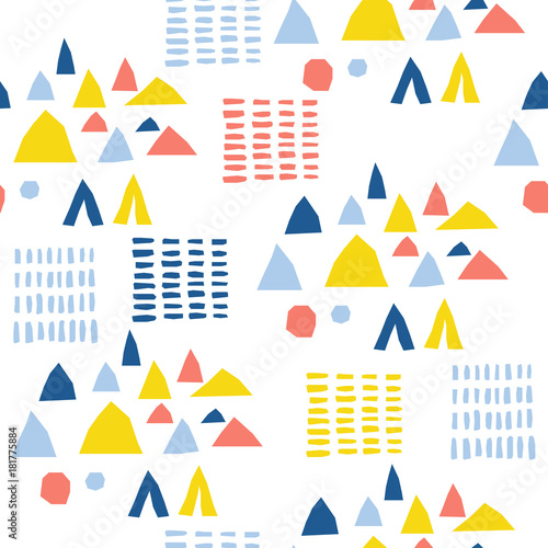 Abstract handmade umbrella and drop seamless pattern background. Childish handcrafted wallpaper for design card, baby nappy, diaper, scrapbook, holiday wrapping paper, textile, bag print, t shirt etc.