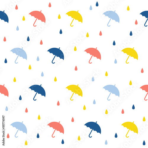 Abstract handmade umbrella and drop seamless pattern background. Childish handcrafted wallpaper for design card, baby nappy, diaper, scrapbook, holiday wrapping paper, textile, bag print, t shirt etc.