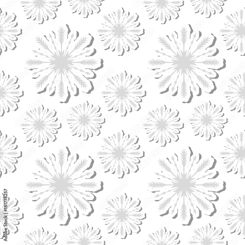 Volumetric snowflakes seamless pattern. New Year's snow endless background, winter repeating texture. Christmas backdrop. Vector illustration Volumetric snowflakes seamless pattern. New Year's snow endless background, winter repeating texture. Christmas backdrop. Vector illustration