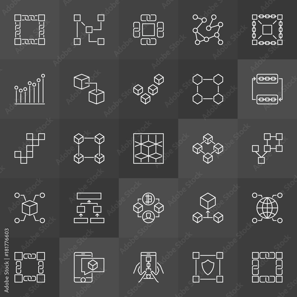 Block chain icons collection - vector blockchain technology signs