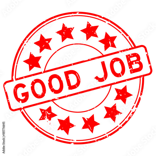 Grunge red good job with star icon round rubber stamp on white background