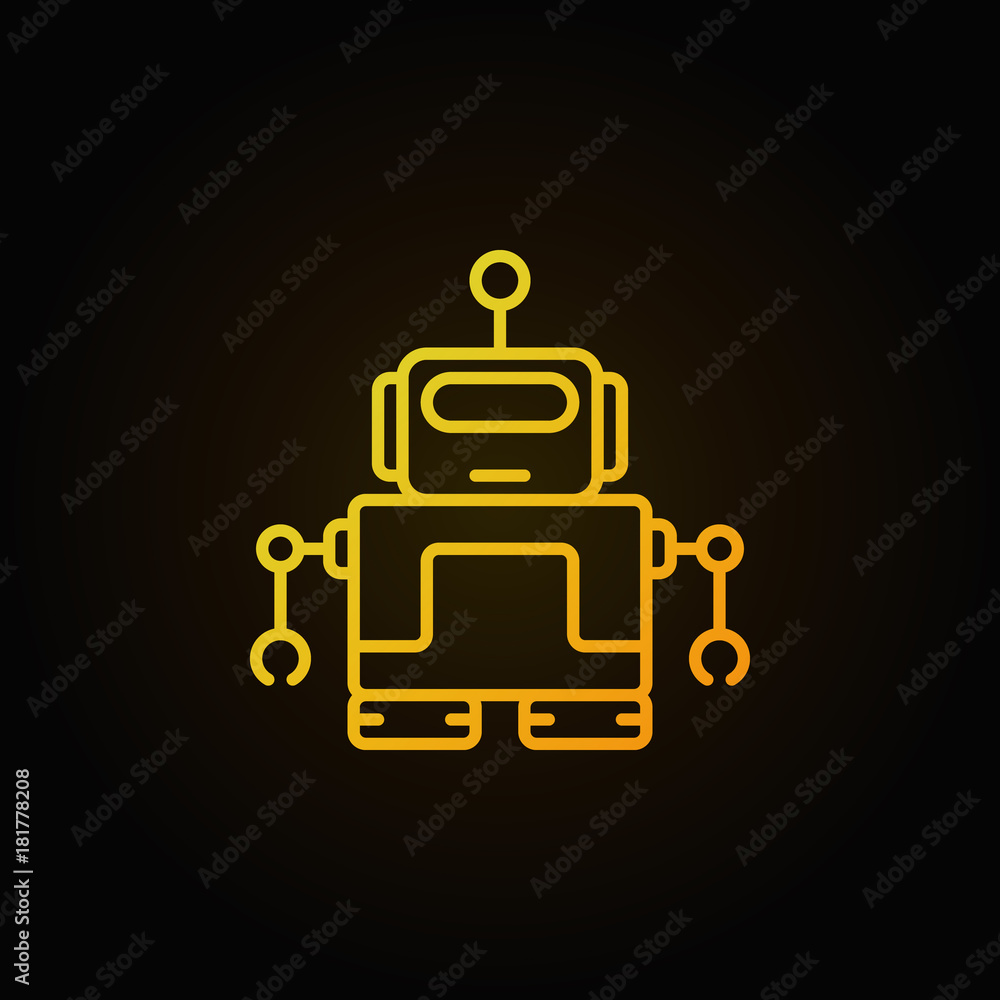 Yellow robot with antenna vector icon in thin line style