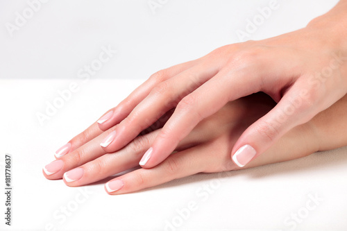 Closeup shot of beautiful woman's hands with clear and healthy skin