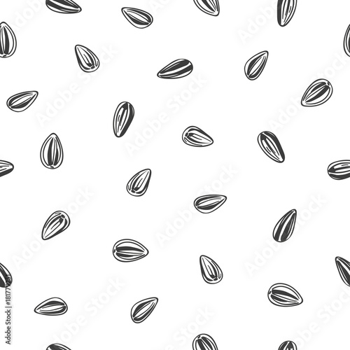 Sunflower seeds pattern. Vector seamless doodle background.