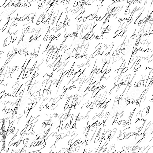 handwritten text with love words. Seamless pattern. Vector illustration