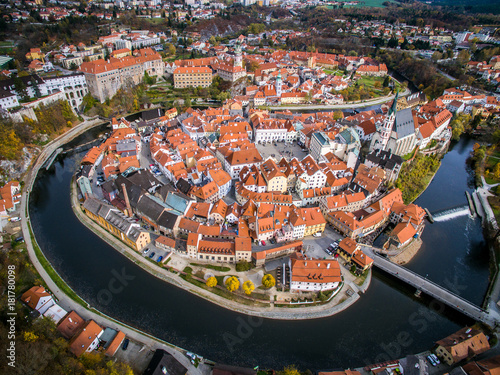 Old city view from above. Top view. Czech krumlov. Traveling through Europe. The city in Czech Republic, sights. The world around us, beautiful next door. 