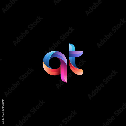 Initial lowercase letter qt, curve rounded logo, gradient vibrant colorful glossy colors on black background
