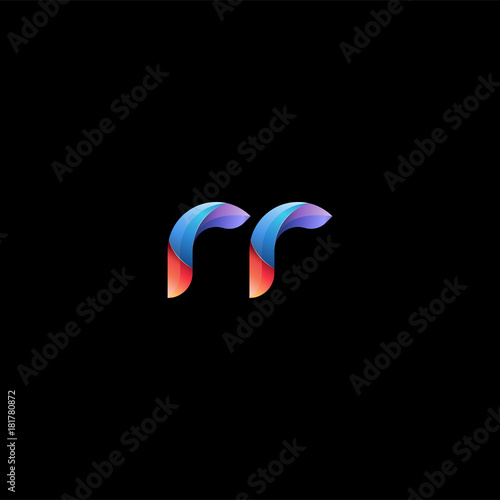 Initial lowercase letter rr, curve rounded logo, gradient vibrant colorful glossy colors on black background