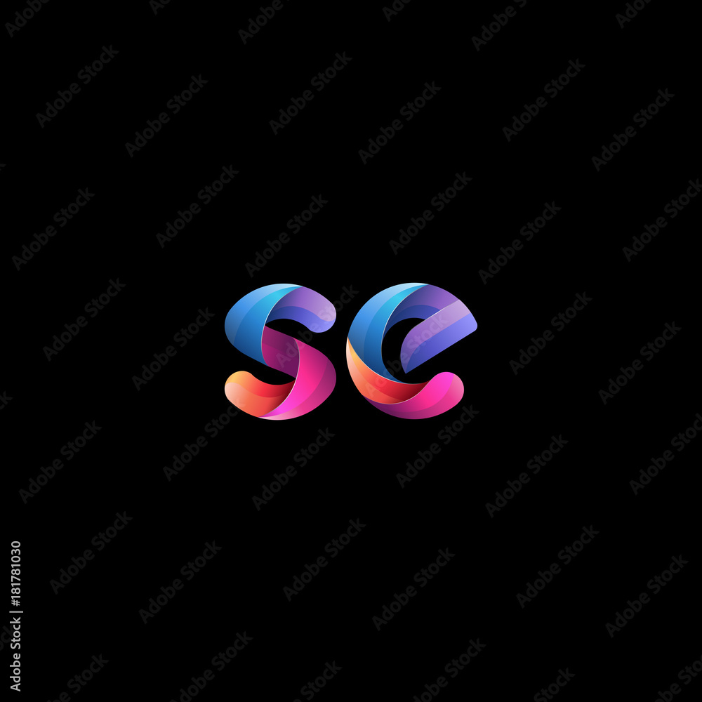 Initial lowercase letter se, curve rounded logo, gradient vibrant colorful glossy colors on black background