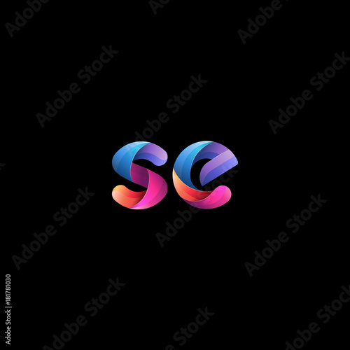 Initial lowercase letter se, curve rounded logo, gradient vibrant colorful glossy colors on black background
