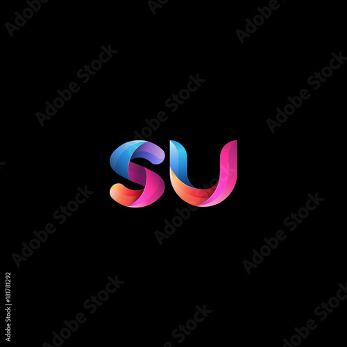 Initial lowercase letter su, curve rounded logo, gradient vibrant colorful glossy colors on black background