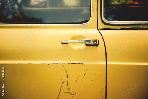 Door handles in vintage cars. Retro car. Elegance. Prestige. Vintage style