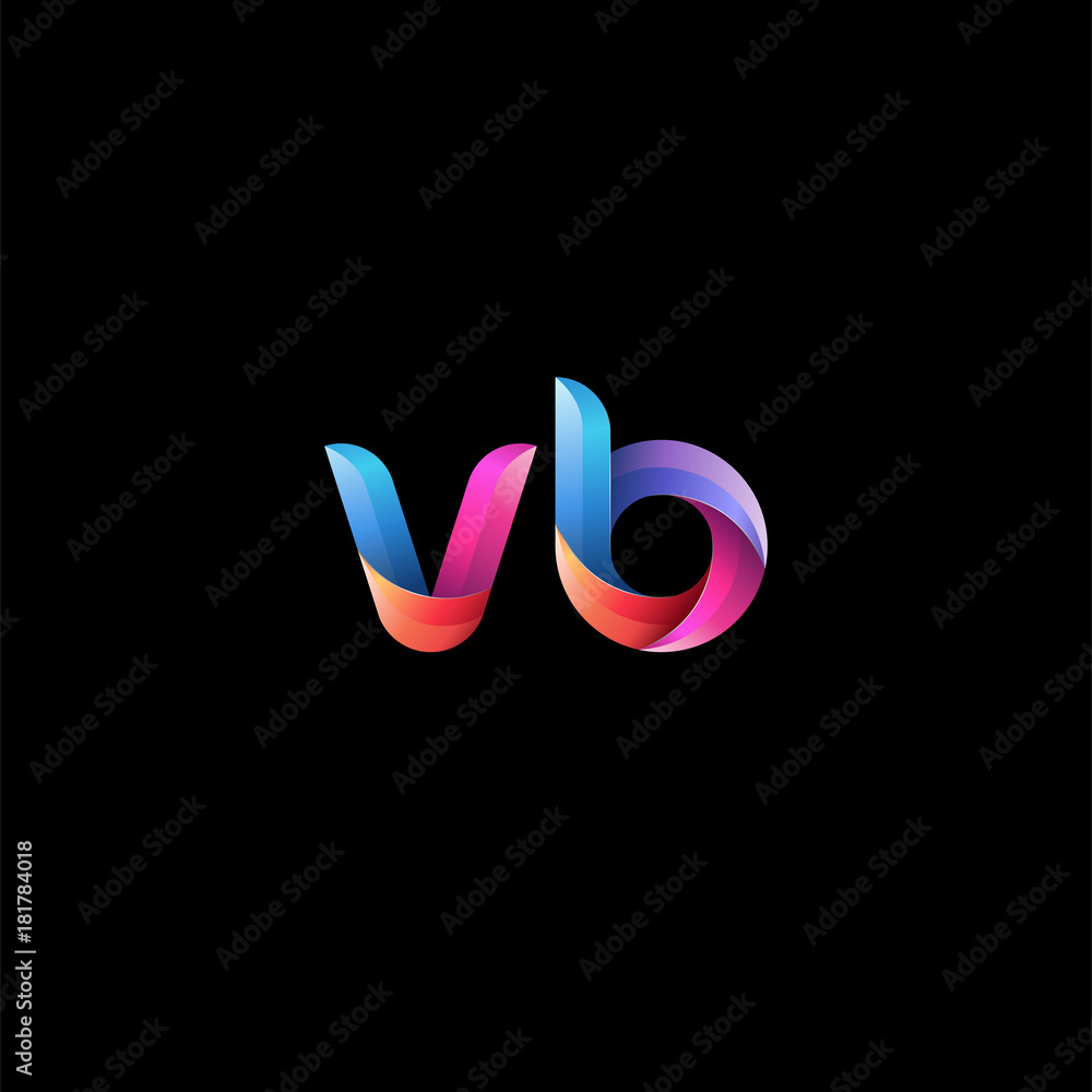 Fototapeta premium Initial lowercase letter vb, curve rounded logo, gradient vibrant colorful glossy colors on black background
