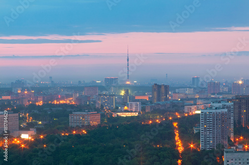 A view of the city of Moscow before dawn