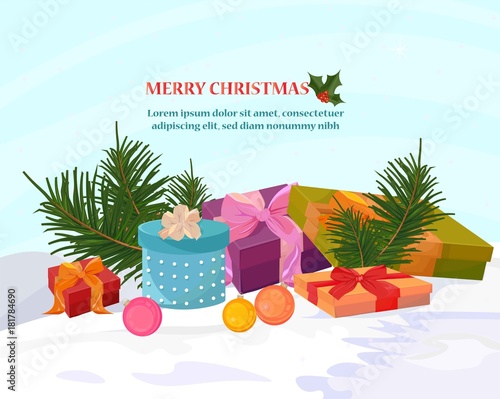 Merry Christmas colorful gift boxes Vector illustrations
