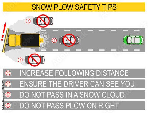 Snow plow safety tips. Flat vector.
