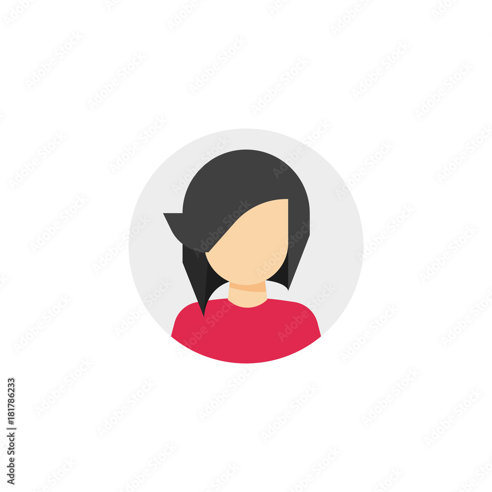 Woman face in circle icon vector illustration, flat cartoon style of girl  head shape symbol, idea