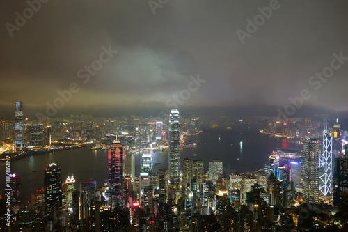 Wallpaper Mural Hong Kong city skyline panorama at night with Victoria Harbor and skyscrapers Torontodigital.ca