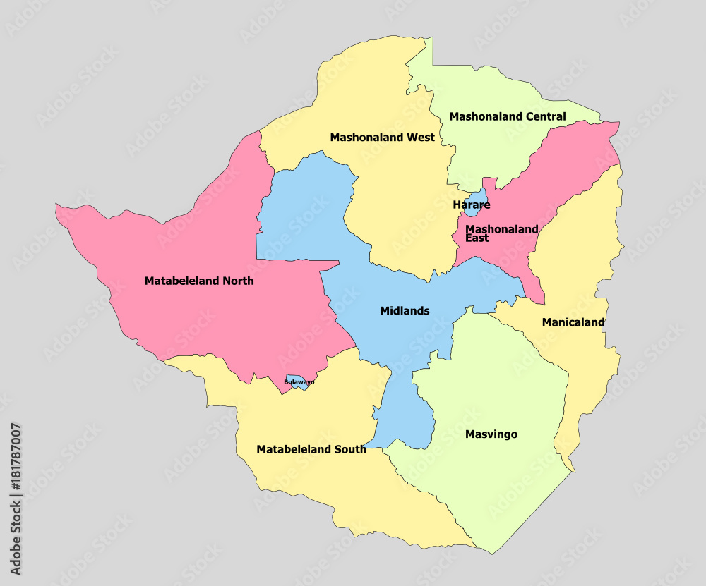 Highly detailed political Zimbabwe Map 