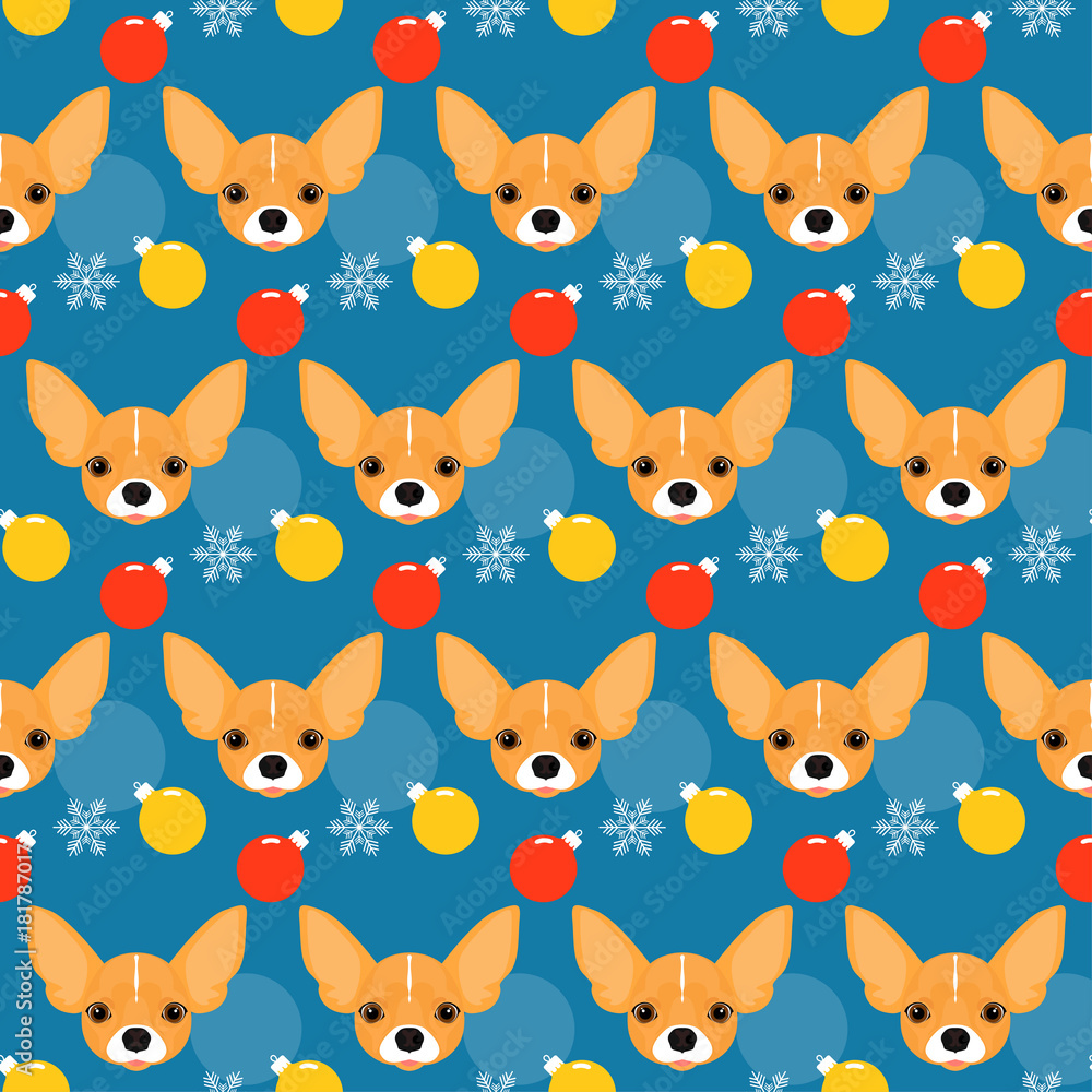 Obraz premium Abstract chihuahua dog seamless pattern background. Chihuahua dog portrait pattern for design t shirt, veterinary clinic poster, new year gift card