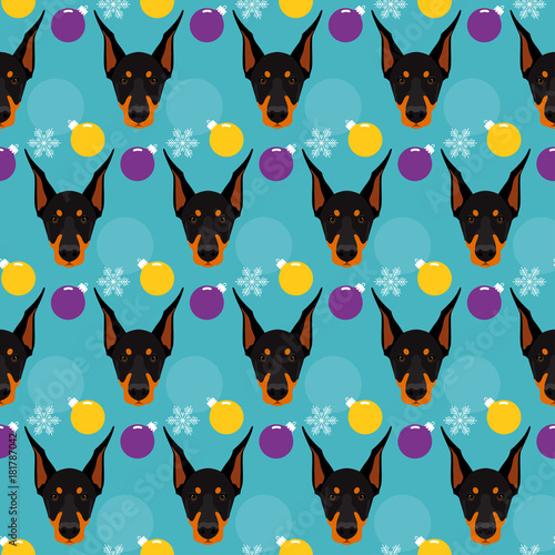 Abstract doberman dog seamless pattern background. Cute doberman dog portrait pattern