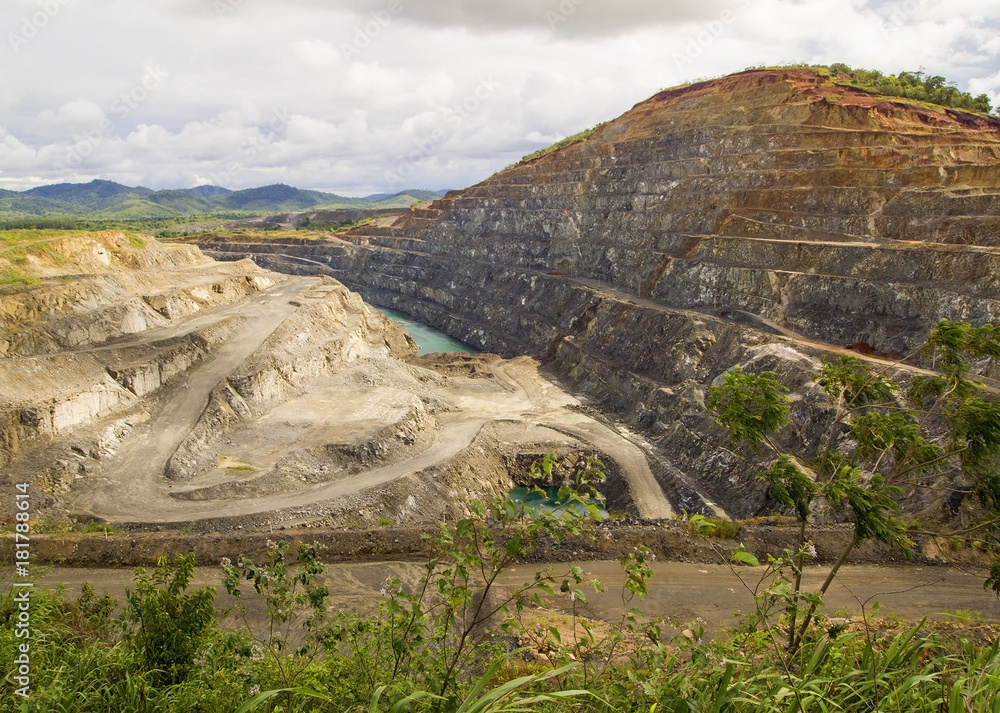 Mining camp. View from above. Open caste. Open pit. Industrial landscape background. Mining camp. View from above. Open caste. Open pit. Industrial landscape background.