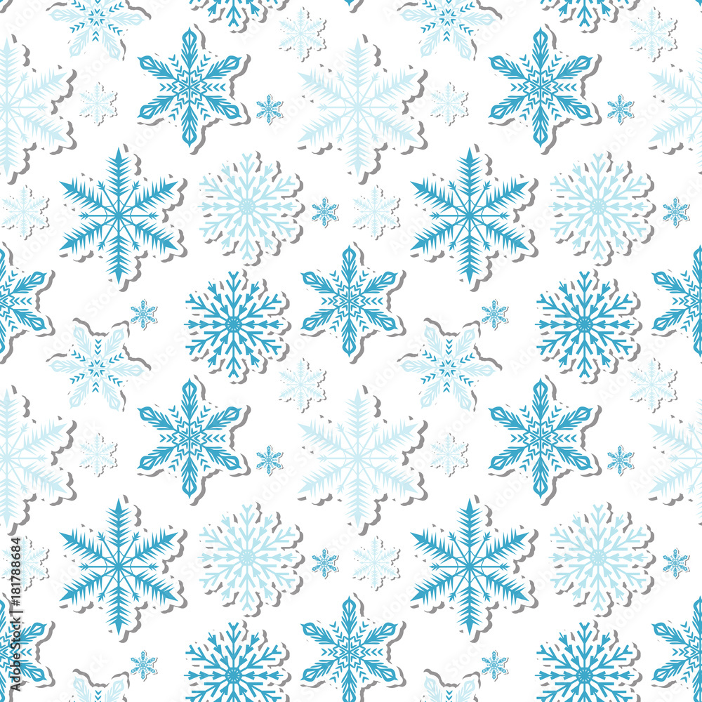 Volumetric snowflakes seamless pattern. New Year s snow endless background, winter repeating texture. Christmas backdrop. Vector illustration Volumetric snowflakes seamless pattern. New Year s snow endless background, winter repeating texture. Christmas backdrop. Vector illustration