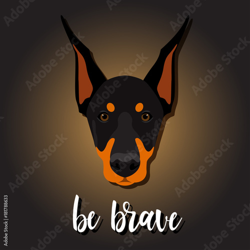 Abstract doberman dog head. Cartoon stylish doberman dog portrait pattern background