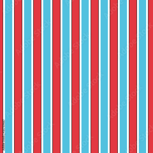 Abstract geometric simple striped seamless pattern in blue red and white, vector background
