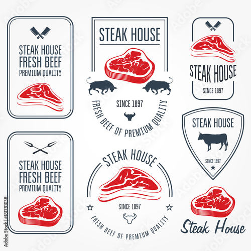 Steak house and butchery labels and emblems - meat store badge