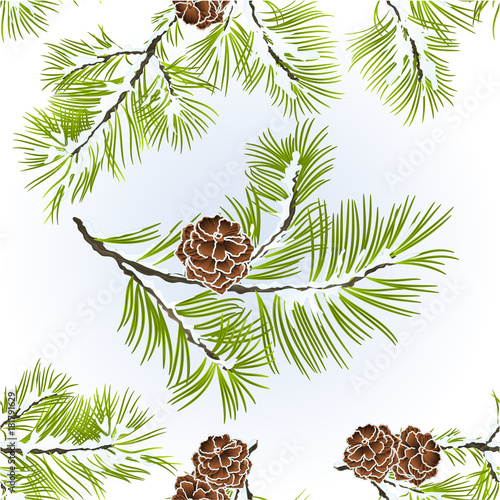 Seamless texture conifer Branches Pine  with pine cones  winter snowy natural background vector illustration editable hand draw